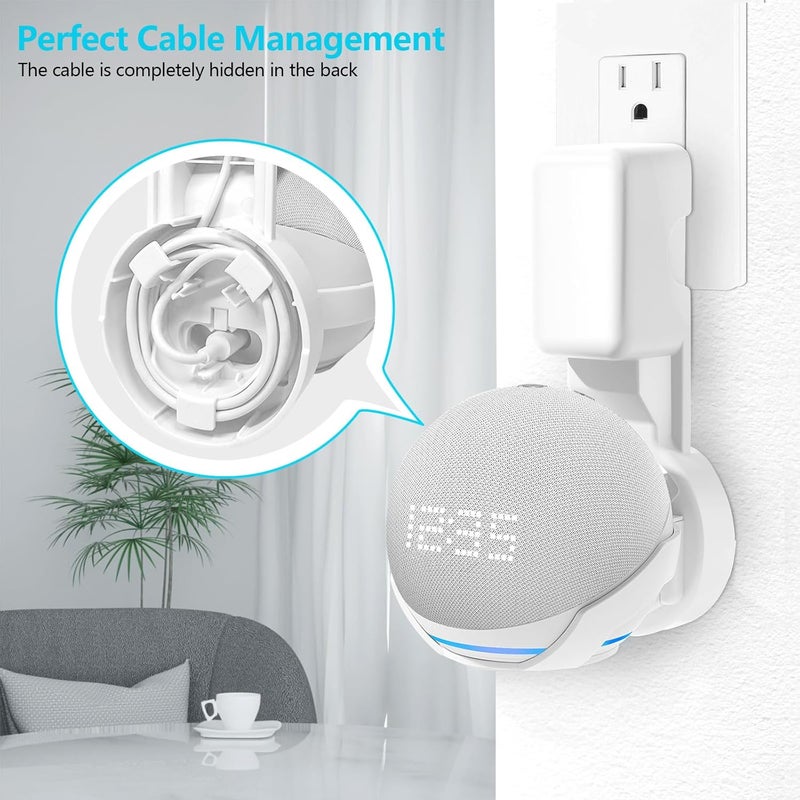 ZUOLACO Wall Mount Holder for Echo Dot 5th Generation, Outlet Hanger Stand for Echo Dot (5th & 4th Gen), Space-Saving Dot Accessories with Built-in Cable Management, Hide Messy Wires, White - Image 4